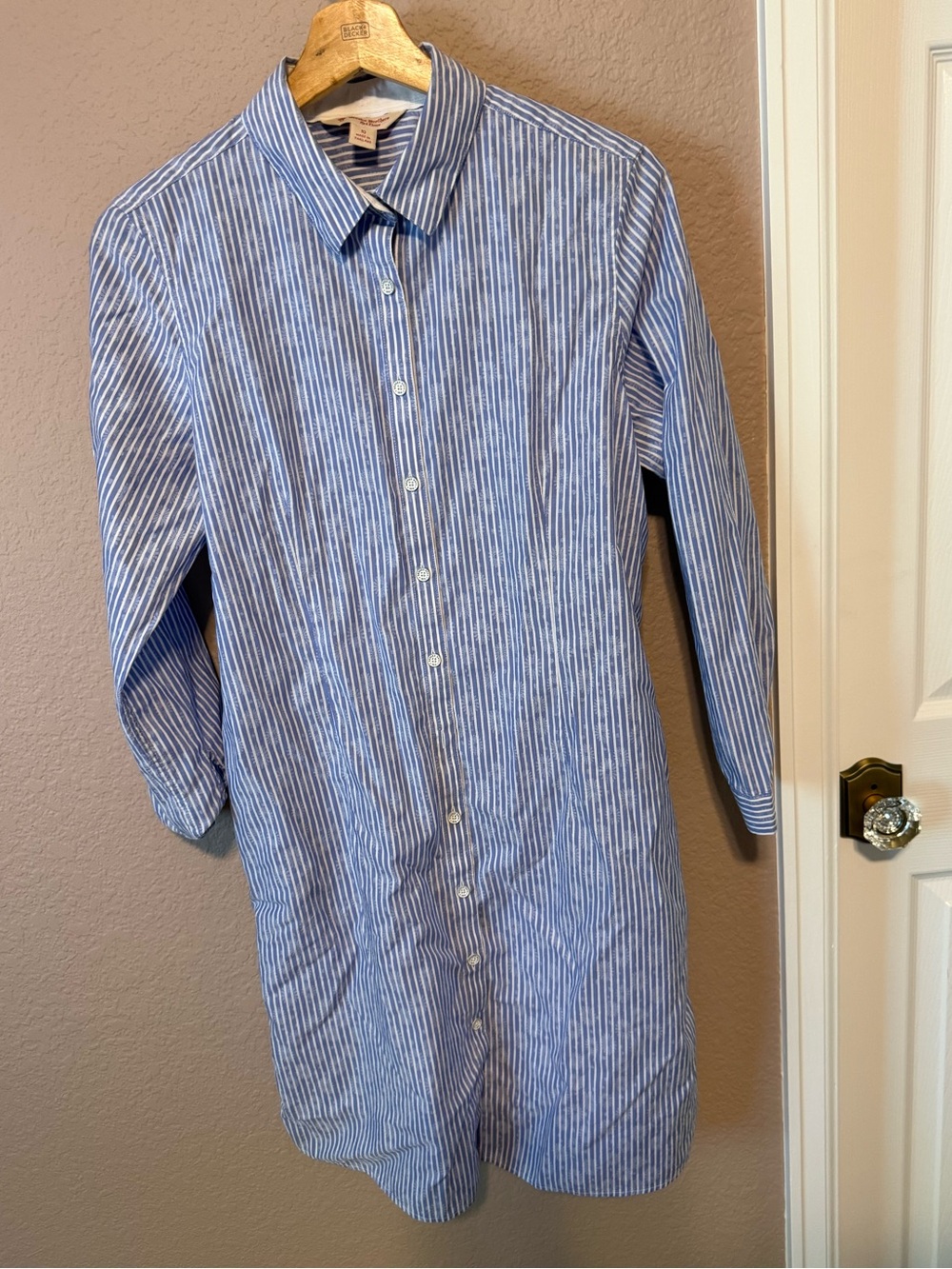 Brooks Brothers Blue Pinstripe with Flowers Button Down Dress